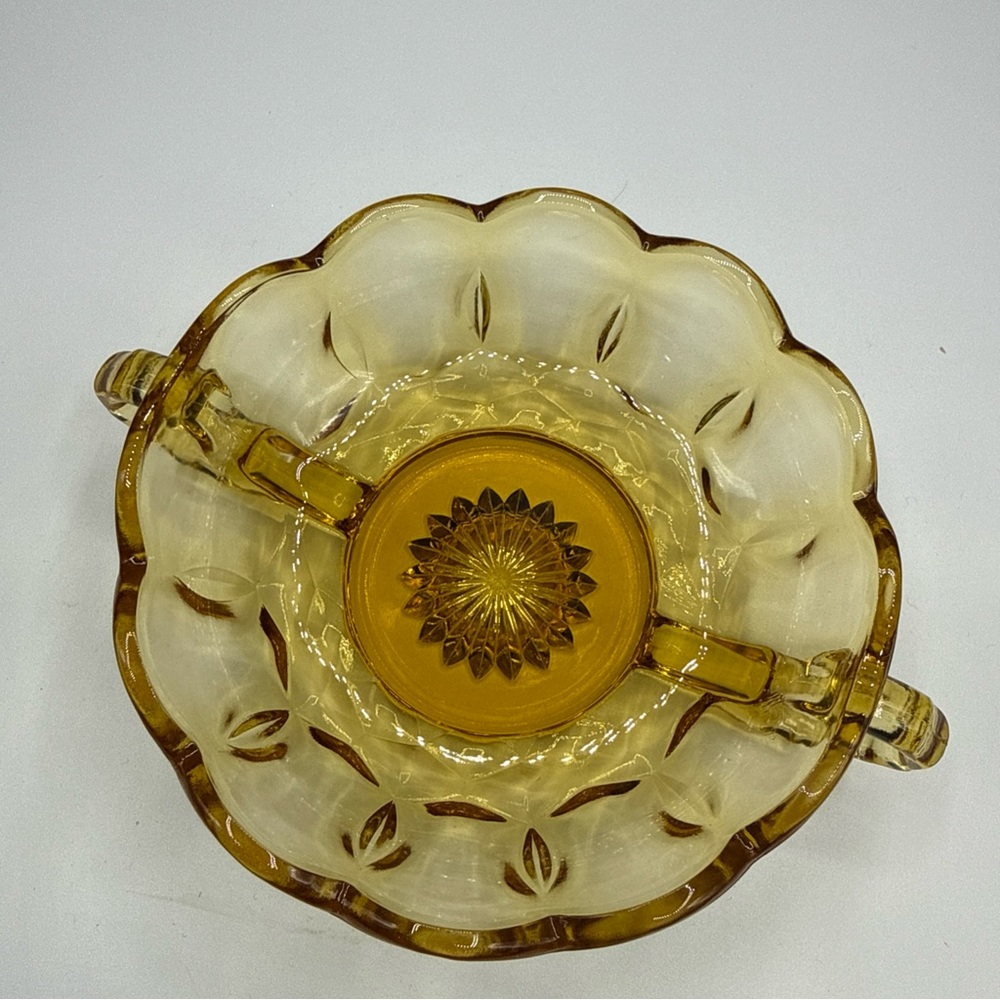 Vintage Amber Glass Scalloped Edge w/ Handles - Candy, Serving, Snack Dish